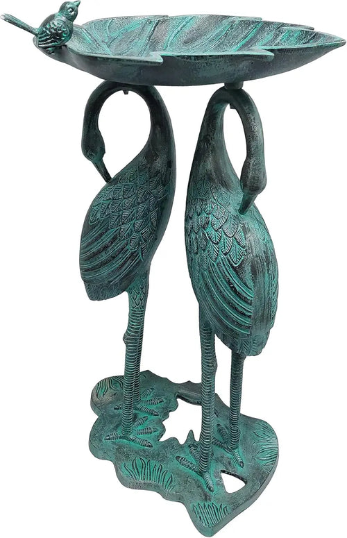 30-inch Cast Aluminum Bird Bath with Leaf Bowl, Black Patina Finish, Weather-Resistant Outdoor Decor