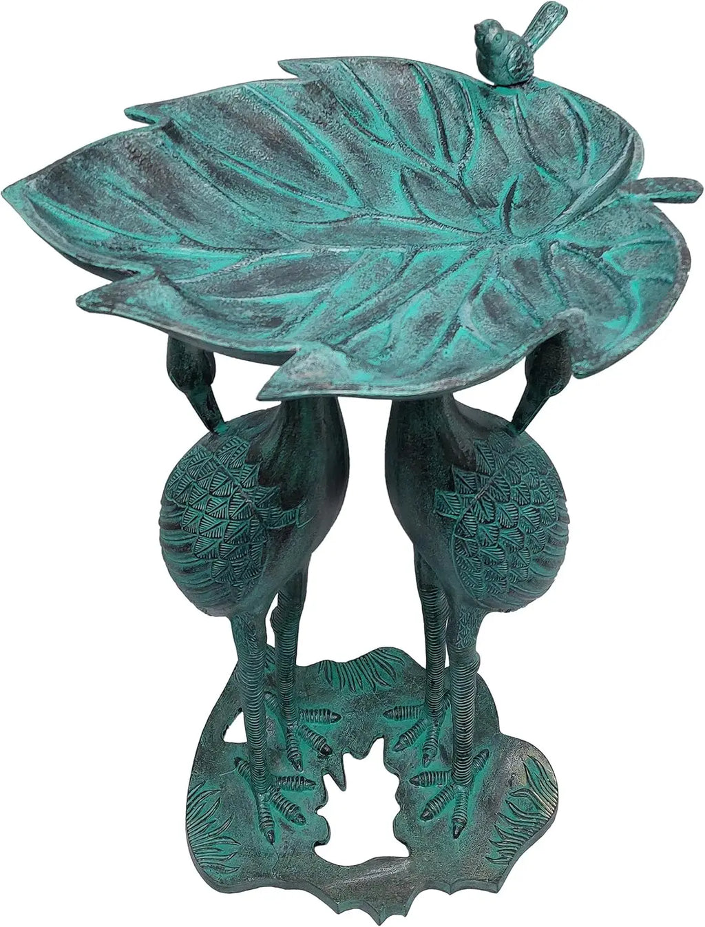 30-inch Cast Aluminum Bird Bath with Leaf Bowl, Black Patina Finish, Weather-Resistant Outdoor Decor