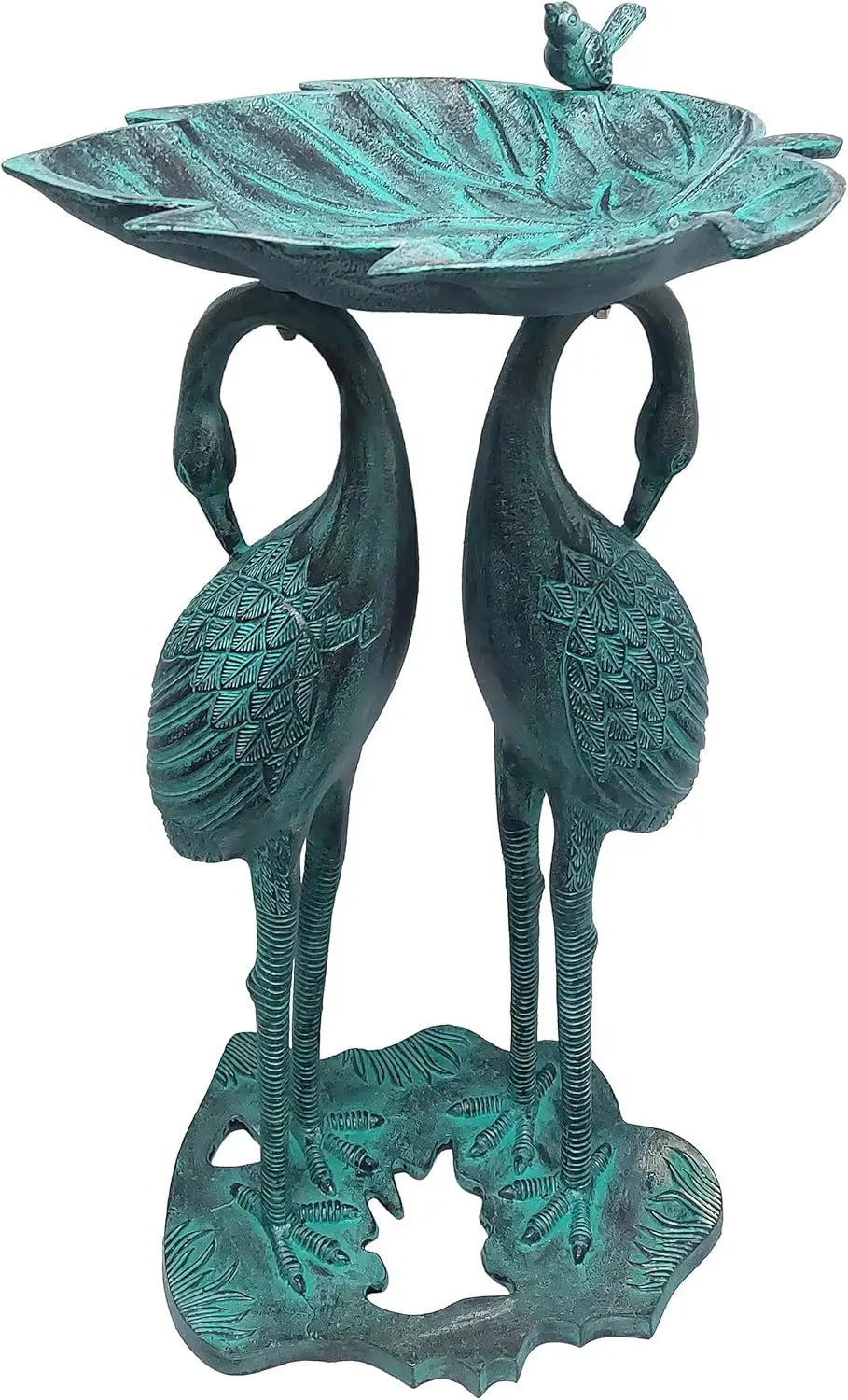 30-inch Cast Aluminum Bird Bath with Leaf Bowl, Black Patina Finish, Weather-Resistant Outdoor Decor