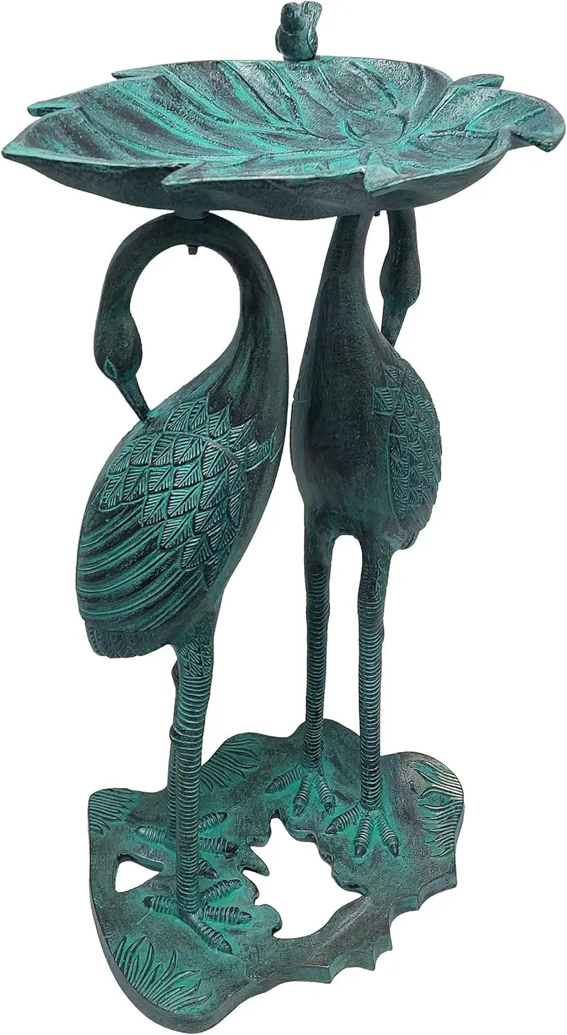 30-inch Cast Aluminum Bird Bath with Leaf Bowl, Black Patina Finish, Weather-Resistant Outdoor Decor