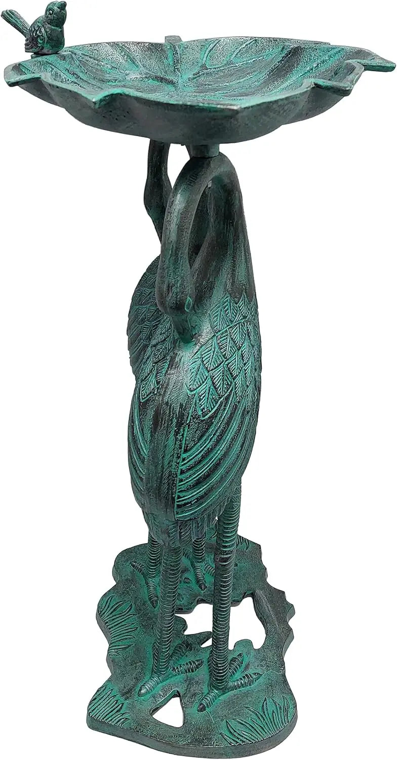 30-inch Cast Aluminum Bird Bath with Leaf Bowl, Black Patina Finish, Weather-Resistant Outdoor Decor